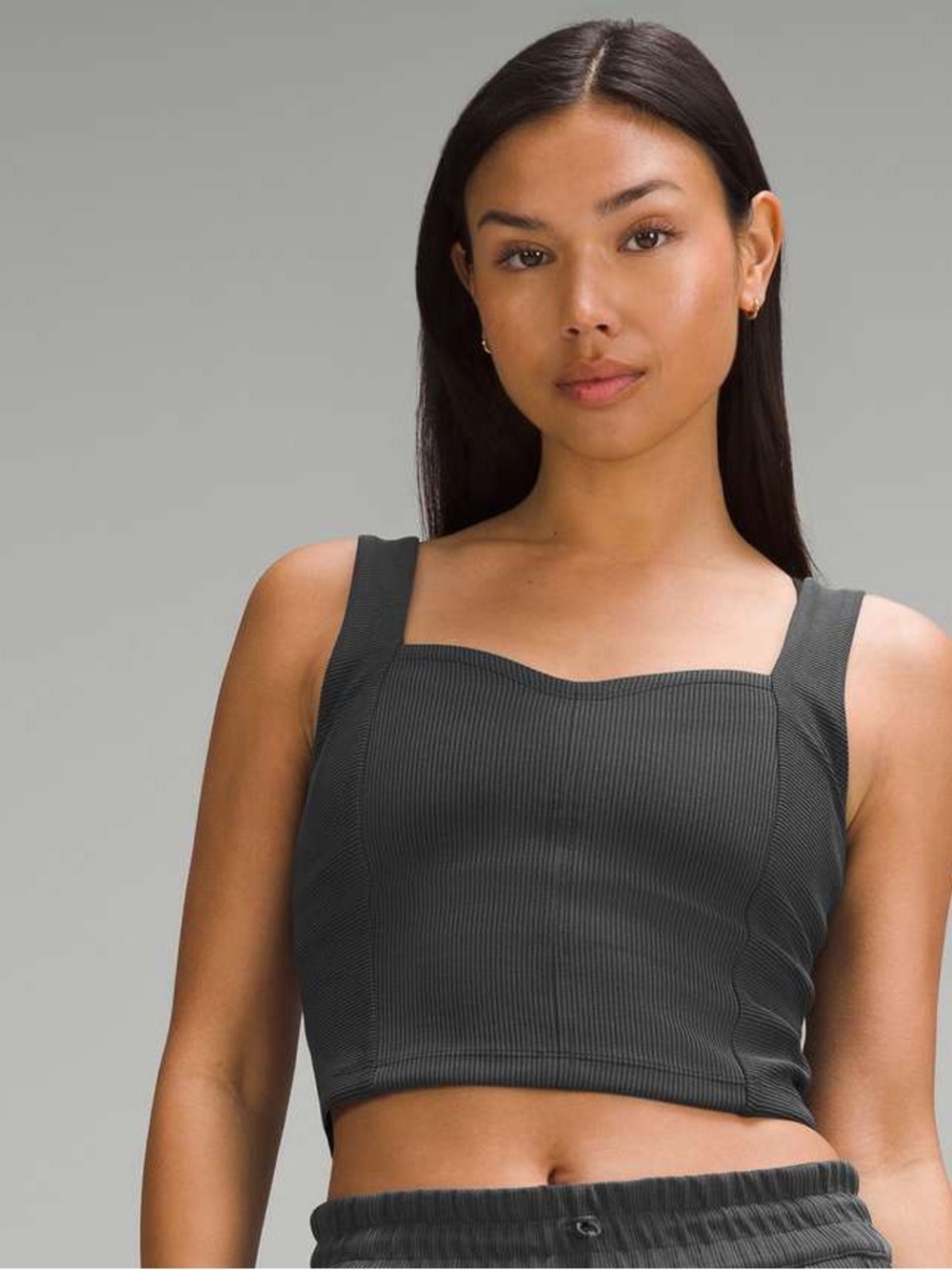 Lululemon Ribbed Softstreme Sweetheart Crop Tank Top - Charcoal Black